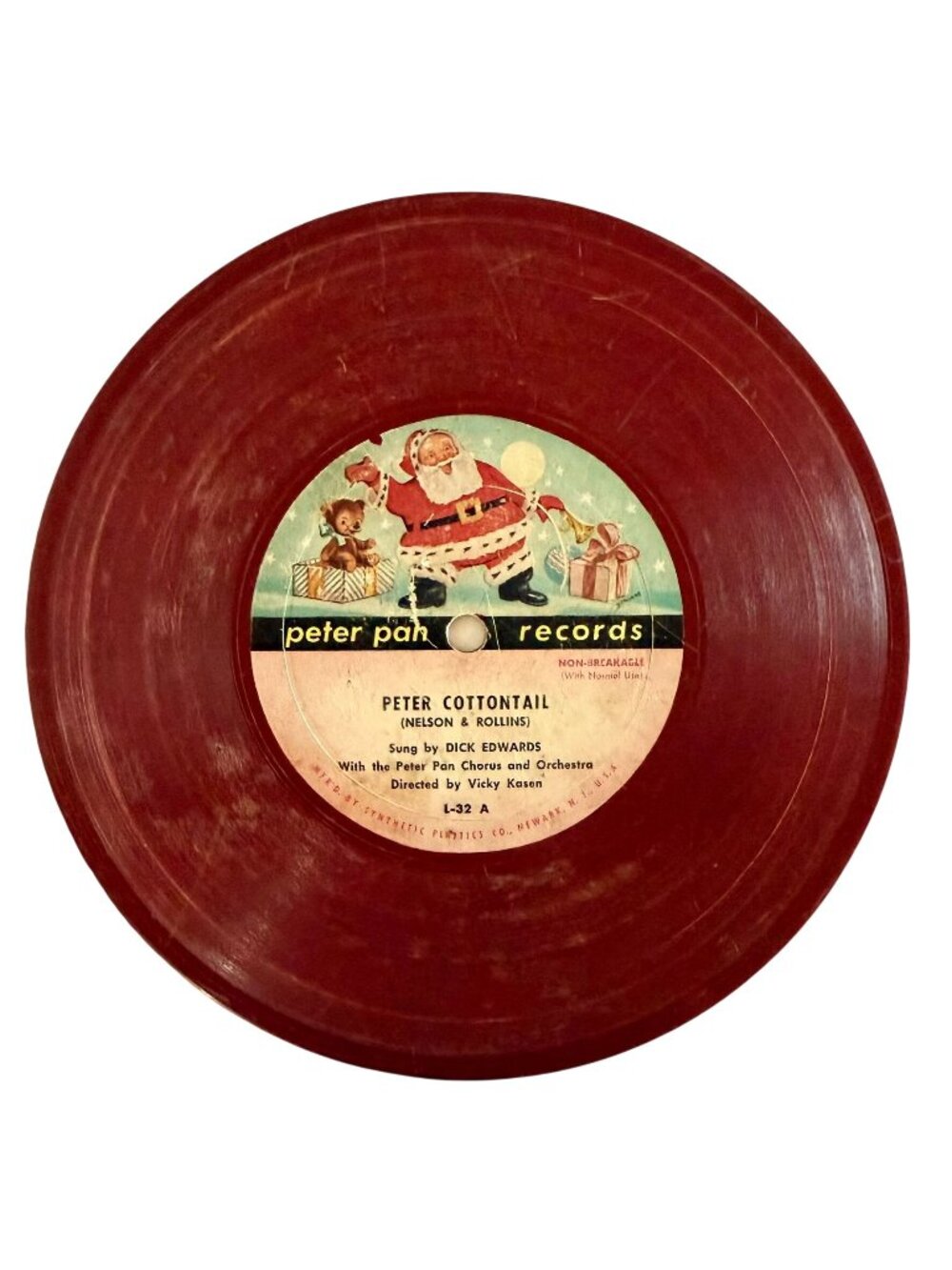 Vintage Peter Pan Red Record Peter Cottontail Teddy Bear Polka 6.8in Likely 78RP